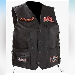 Diamond Plate Ladies Rock Design Genuine Leather Vest with Patches Large